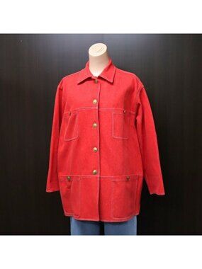 Chanel Denim Jacket Vintage Cotton Red Gold 38